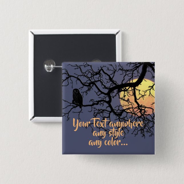Full Moon and Owl Silhouette 15 Cm Square Badge (Front & Back)