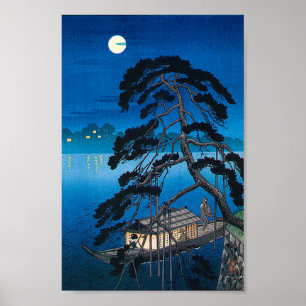 Full Moon and Pine Tree, Koho Shoda, Woodcut Poster