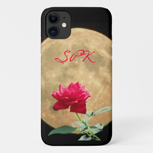 Full Moon and Red Rose Personalised Case-Mate iPhone Case (Back)