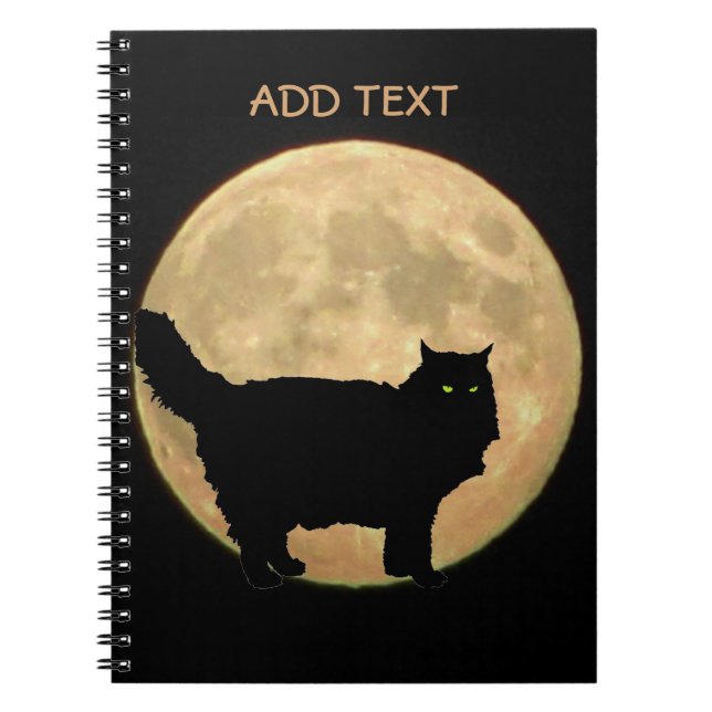 Full Moon and  Standing Black Cat Silhouette Notebook (Front)