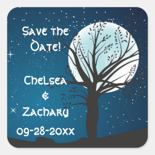 Full Moon and Stars Wedding Save the Date Square Sticker