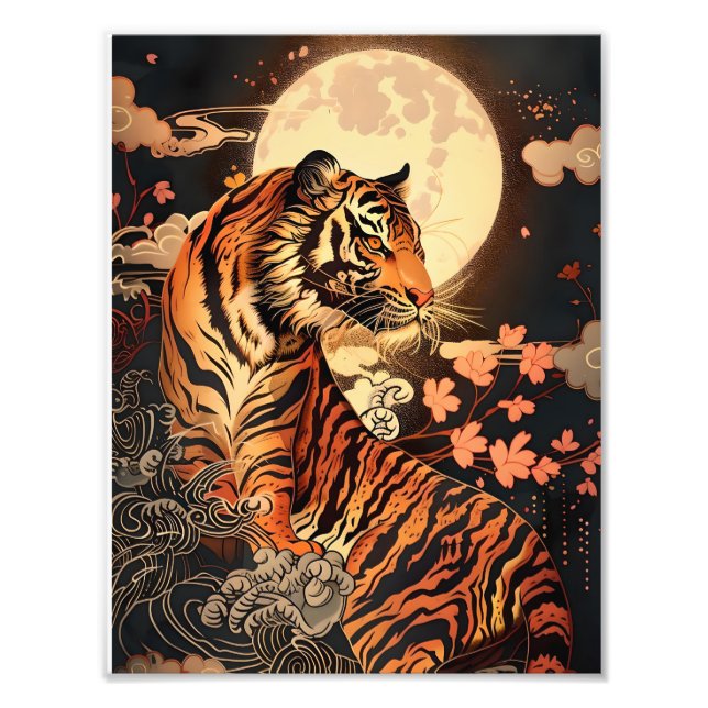 Full moon and tiger, night silence /Full moon and  Photo Print (Front)