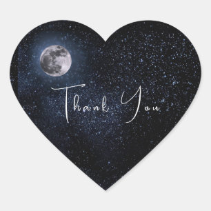 Full Moon Astrology Stars Celestial Blue White  Heart Sticker