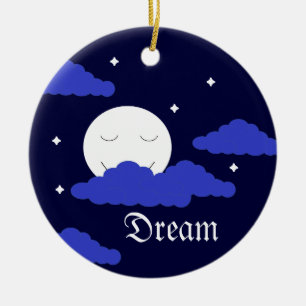 Full Moon at Midnight & Stars: Ceramic Ornament