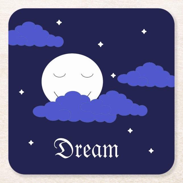 Full Moon at Midnight & Stars Square Paper Coaster (Front)