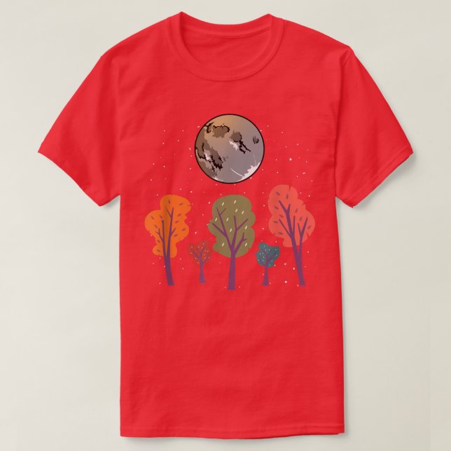 Full Moon Autumn Coloured Trees Wood Nature  T-Shirt (Design Front)