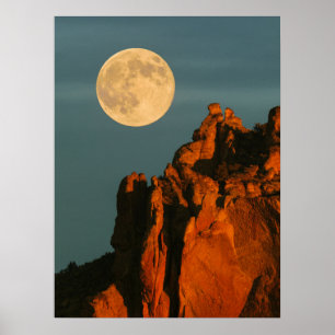Full Moon Basalt Cliffs Smith Rock State Park Poster