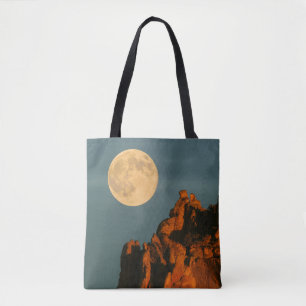 Full Moon Basalt Cliffs Smith Rock State Park Tote Bag