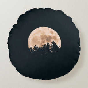 FULL MOON BEHIND A TREE SILHOUETTES ROUND CUSHION