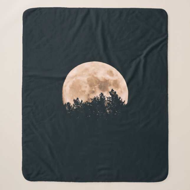 FULL MOON BEHIND A TREE SILHOUETTES SHERPA BLANKET (Front)