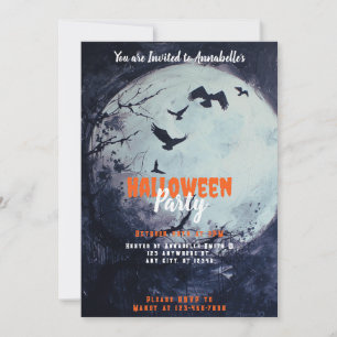 Full Moon Black Birds Halloween Party Invitation