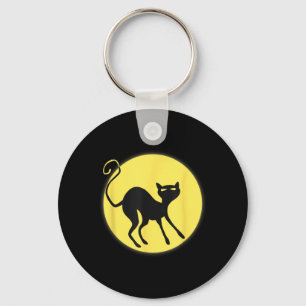 Full Moon Black Cat Happy Halloween Kitty Cartoon Key Ring