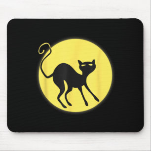 Full Moon Black Cat Happy Halloween Kitty Cartoon Mouse Pad