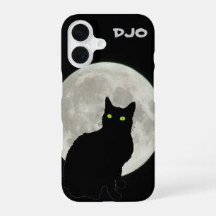 Full Moon Black Cat Looking Up iPhone 16 Case