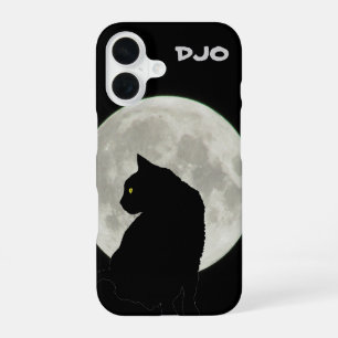 Full Moon Black Cat Profile iPhone 16 Case