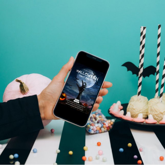 Full Moon & Bony Hand Halloween Invitation (Creator Uploaded)