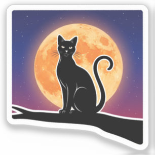 Full Moon Cat Silhouette Halloween Sticker