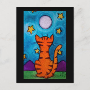 Full Moon Cat Watch Postcard