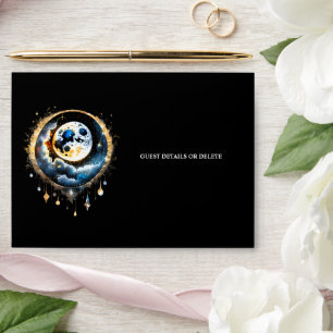 Full moon celestial blue gold chic starry night envelope