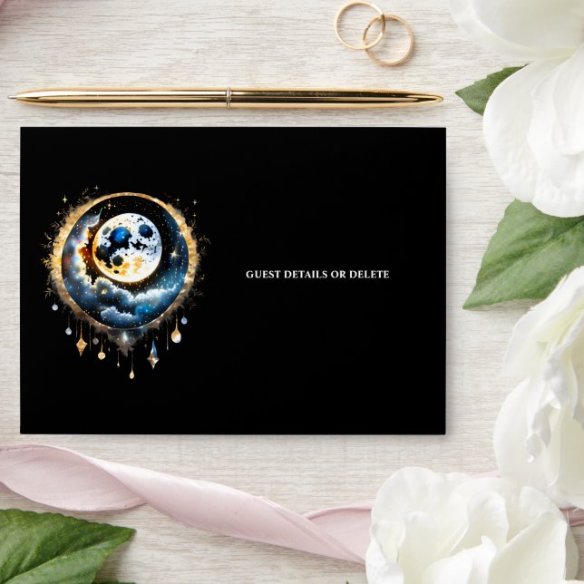 Full moon celestial blue gold chic starry night envelope (Wedding)