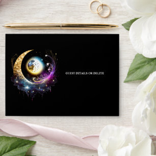 Full moon celestial magenta gold chic starry night envelope