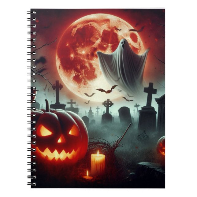 Full moon, cemetery, flying ghost. notebook (Front)