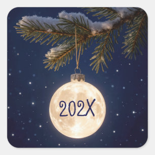 Full Moon Christmas Ornament Square Sticker