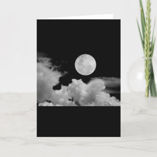 FULL MOON CLOUDS BLACK AND WHITE CARD