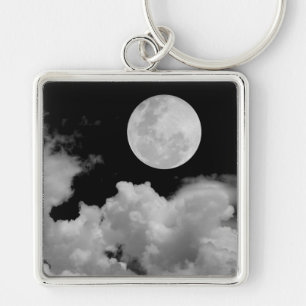 FULL MOON CLOUDS BLACK AND WHITE KEY RING
