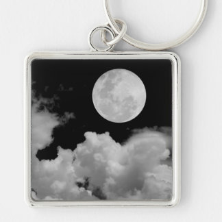 FULL MOON CLOUDS BLACK AND WHITE KEY RING