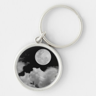 FULL MOON CLOUDS BLACK AND WHITE KEY RING