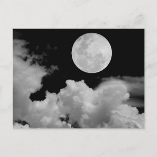 FULL MOON CLOUDS BLACK AND WHITE POSTCARD