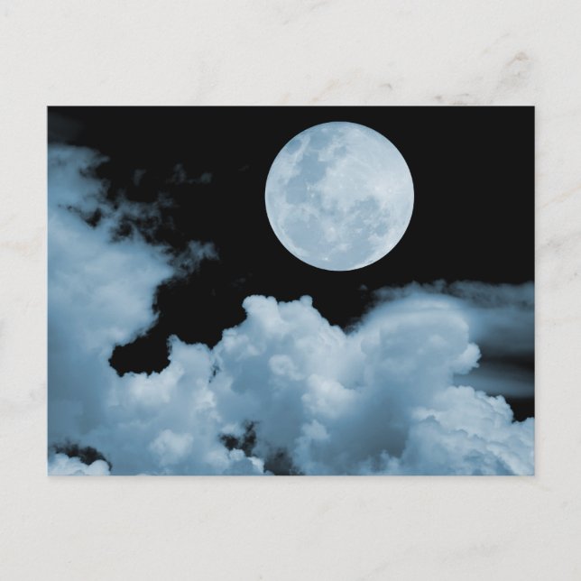 FULL MOON CLOUDS BLUE POSTCARD (Front)