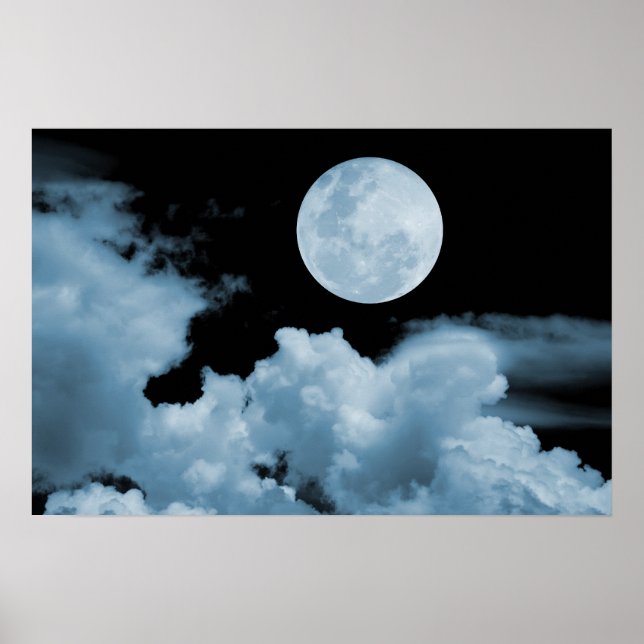 FULL MOON CLOUDS BLUE POSTER (Front)