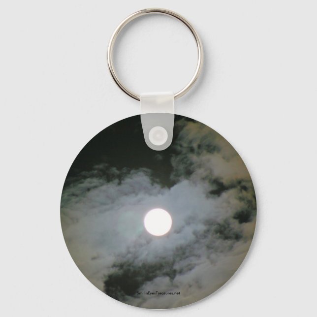 Full Moon Clouds Nature Photo Keychain Keyring (Front)
