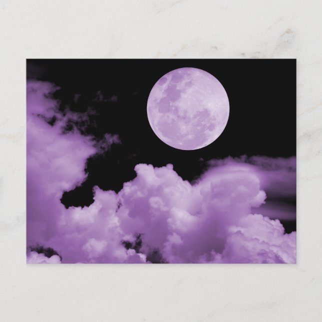 FULL MOON CLOUDS PURPLE POSTCARD (Front)