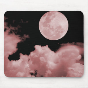 FULL MOON CLOUDS RED MOUSE PAD