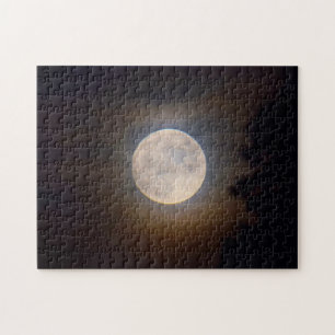 Full Moon Creeping Through the Clouds - 11x14 Jigsaw Puzzle