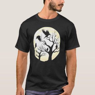 Full Moon Creepy Bird Crow Forest Animal Gothic Bl T-Shirt