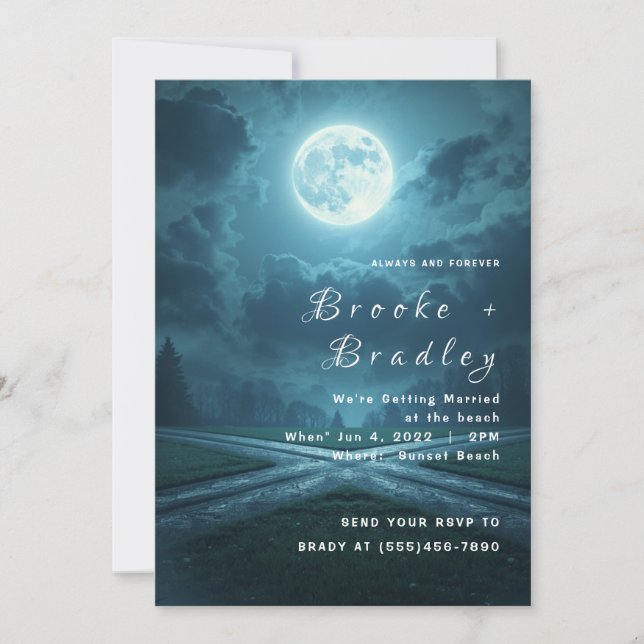 Full Moon Crossroads Gothic Wedding Invitation (Front)