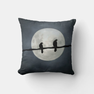 Full Moon Crows On The Line Cushion