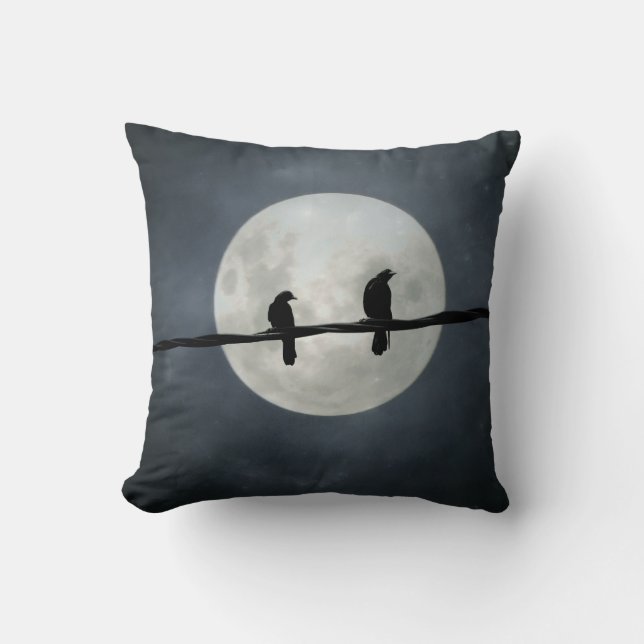 Full Moon Crows On The Line Cushion (Front)