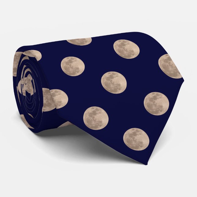 Full Moon Dark Navy Blue Polka Dot Tie (Rolled)
