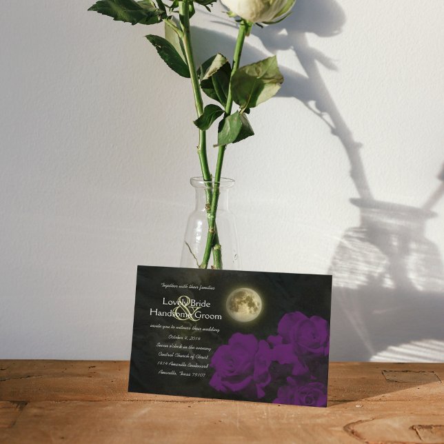 Full Moon Deep Purple Ghost Roses Wedding Invitation (Creator Uploaded)