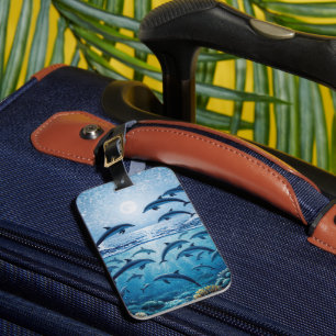 Full Moon Dolphins Luggage Tag