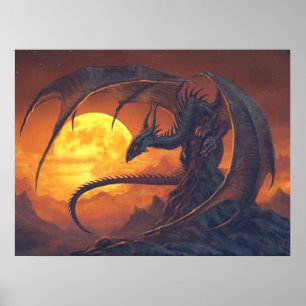 Full Moon Dragon Fantasy Poster