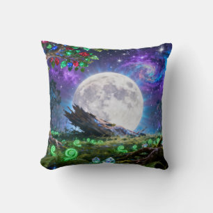 Full Moon Fantasy Forest Throw Pillow