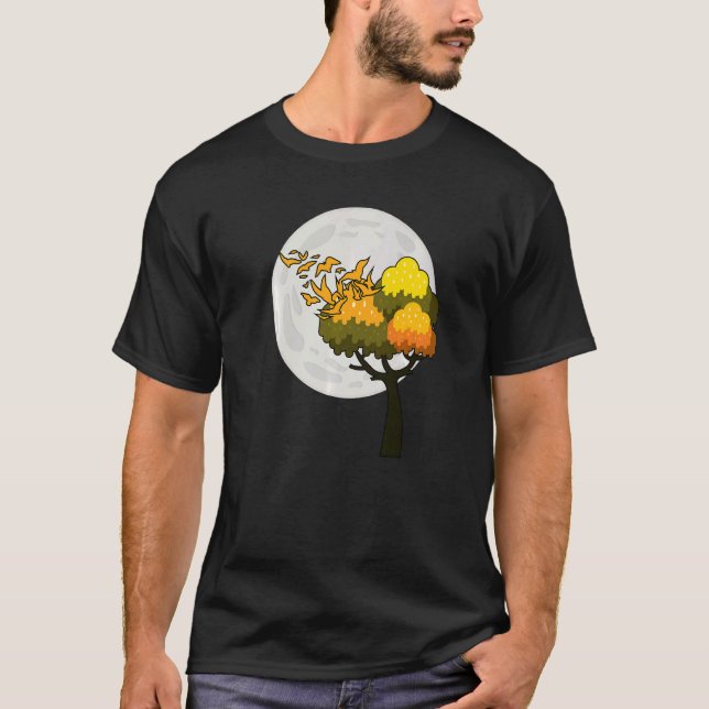 Full Moon Flock Of Birds Tree Outdoor Wildlife Nat T-Shirt (Front)