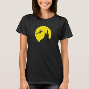 Full Moon Flying Broomstick Witch Halloween Custom T-Shirt