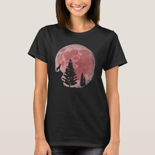 Full Moon Forest Animal Predator Red Moon Howling  T-Shirt (Front)